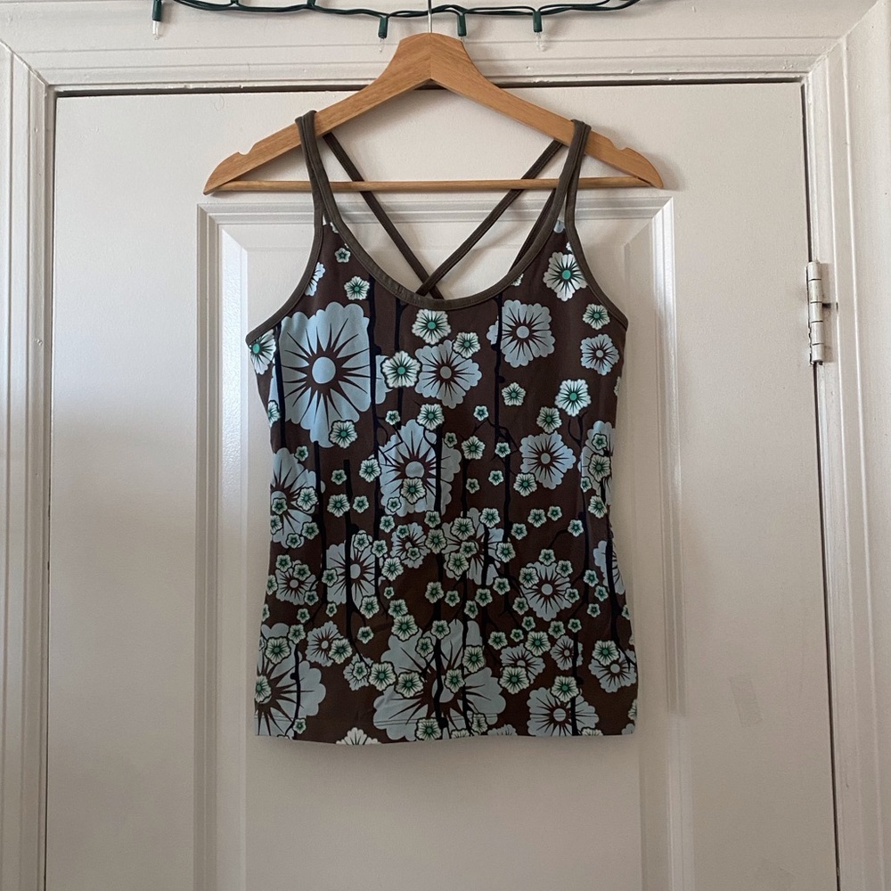 Y2K Blue and Brown Floral Tank Top